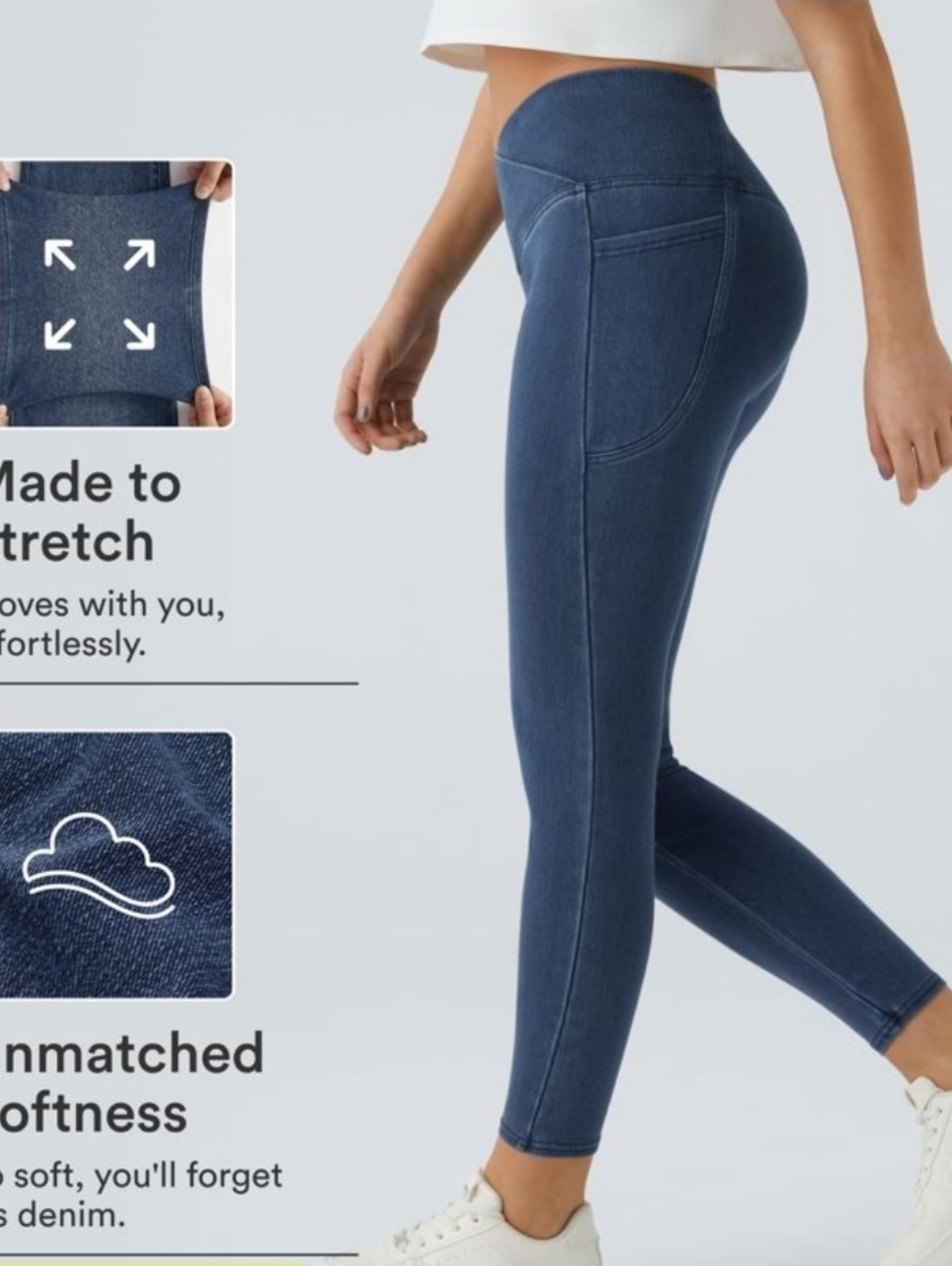 Halara Flex Denim Crossover Pocket Washed Denim 7/8 Work Leggings Large NWT